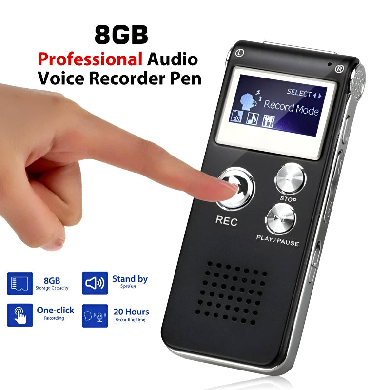 8GB Mini Digital Voice Recorder – Rechargeable, One-Touch Recording & MP3 Playback