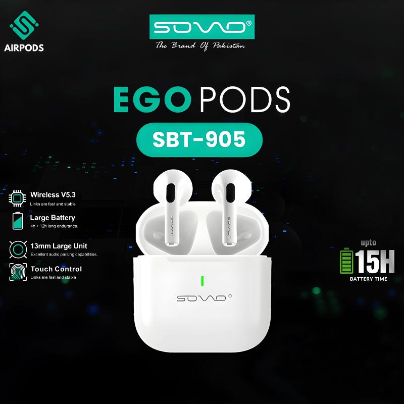 SOVO Ego Pods SBT-905 Touch-Control= High Quality Waterproof Wireless Airpods For Ultimate Convenience