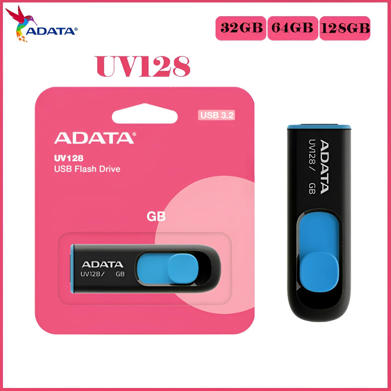 ADATA UV128 USB 3.2 Flash Drive – Sleek Slide-Out Design | 32GB, 64GB, 128GB